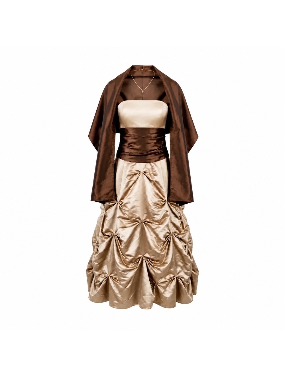Alexia Designs Elegant Strapless Satin Evening Gown with Matching Shawl